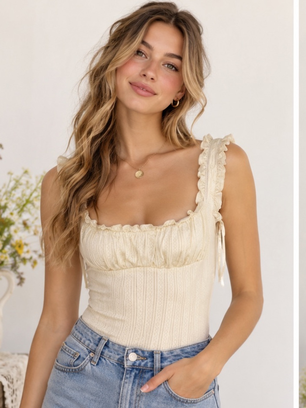 Princess Polly Y2K Romantic Feminine Cream Ruffle Strap One-Piece Bodysuit Size